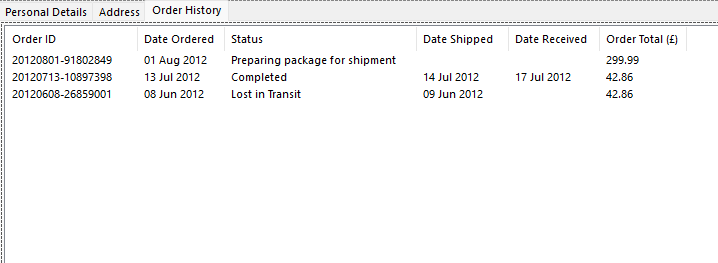 WinForms Tutorial Worked Example - Details Pane - Orders Tab