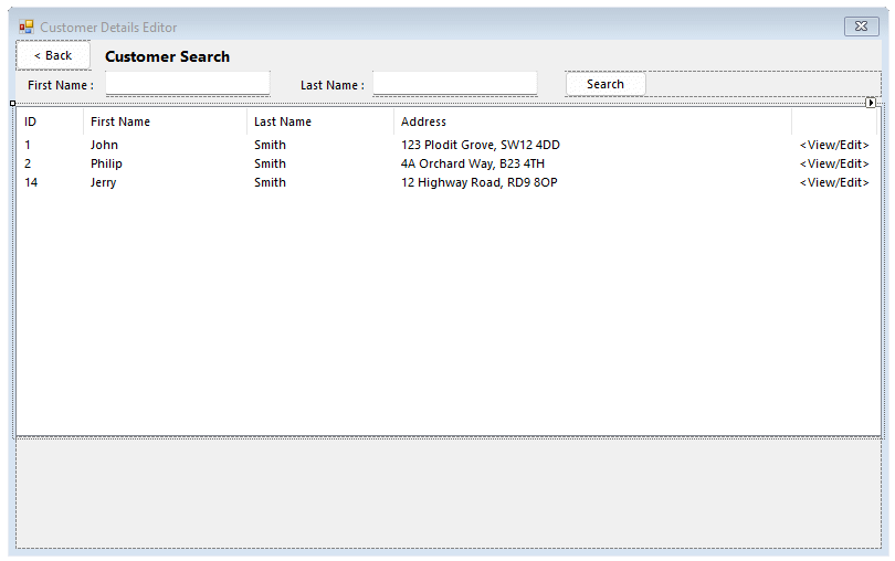 WinForms Tutorial Worked Example - Search Pane