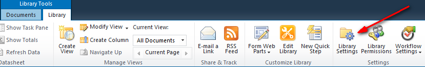 SP2013 Library Settings