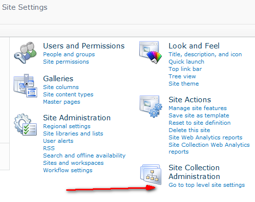 SP2013 Goto TopLevel Settings