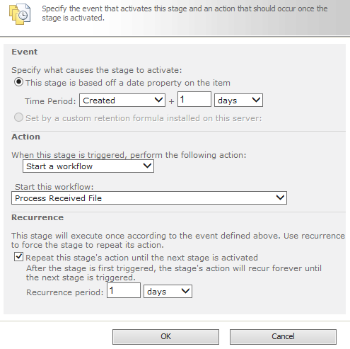 SP2013 IMP Retention Stage Settings
