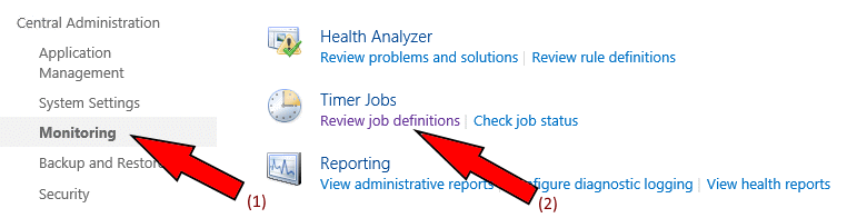 SP CentralAdmin View Timer Jobs