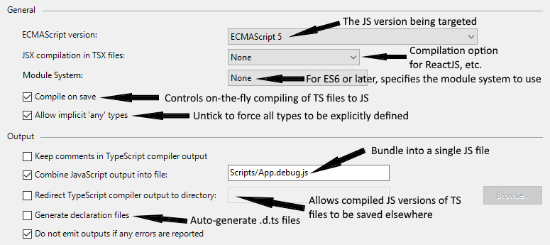 VS TypeScript Properties Window